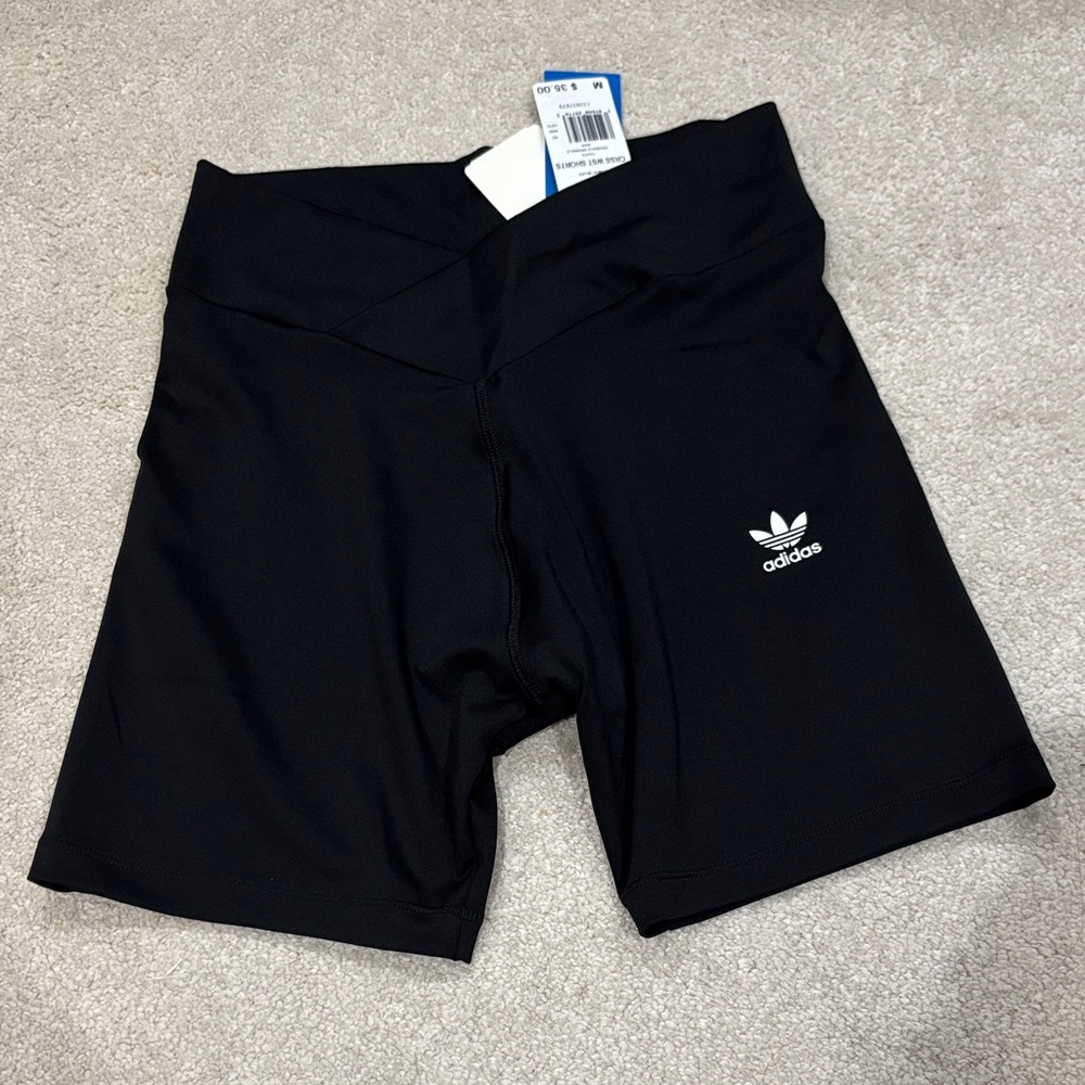 adidas Black High-Rise Crossover Waist Bike Shorts